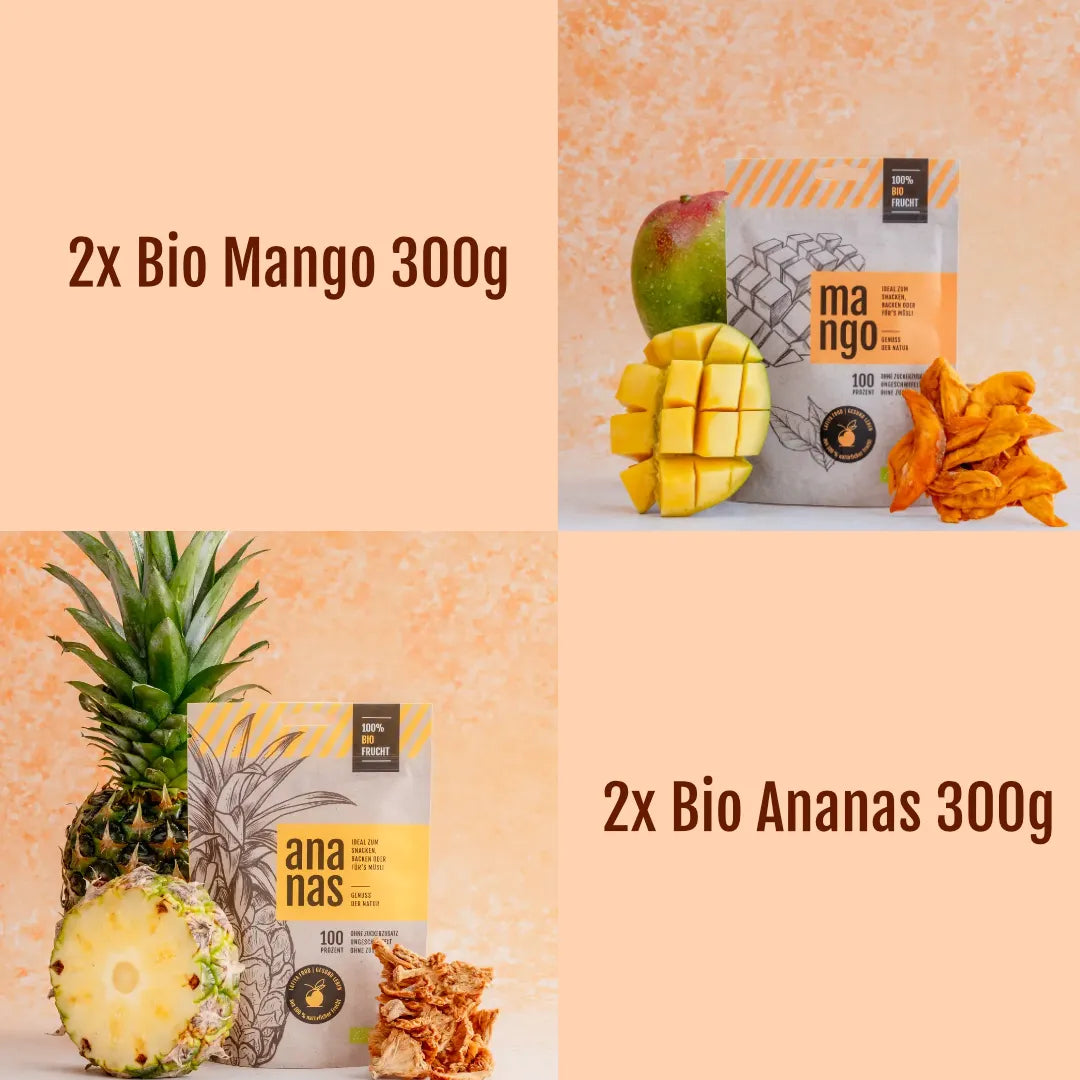 4er Mango-Ananas Mix (2x 300 g Bio Mango, 2x 300 g Bio Ananas)