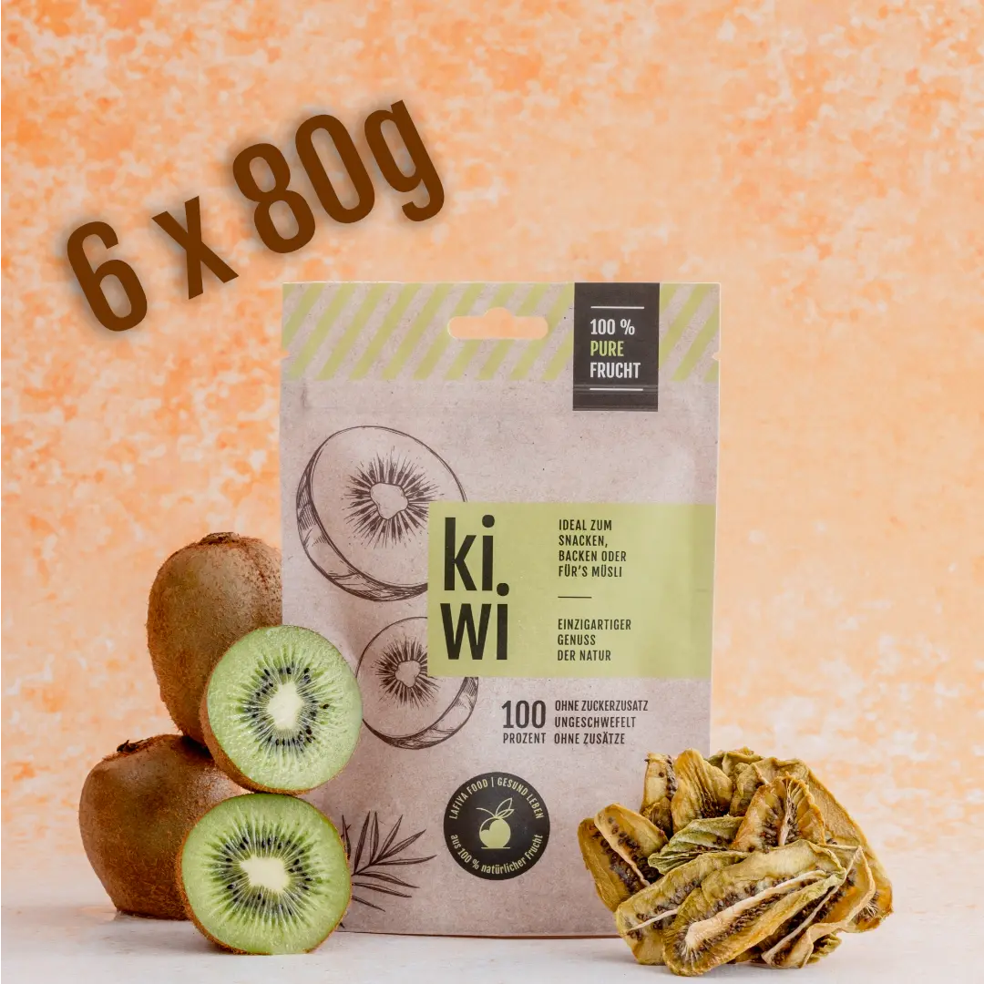 Getrocknete Kiwi-Scheiben, fruchtig-säuerlich und ohne Zuckerzusatz im 6er Bundle