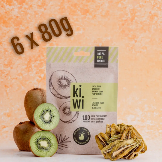 Getrocknete Kiwi-Scheiben, fruchtig-säuerlich und ohne Zuckerzusatz im 6er Bundle