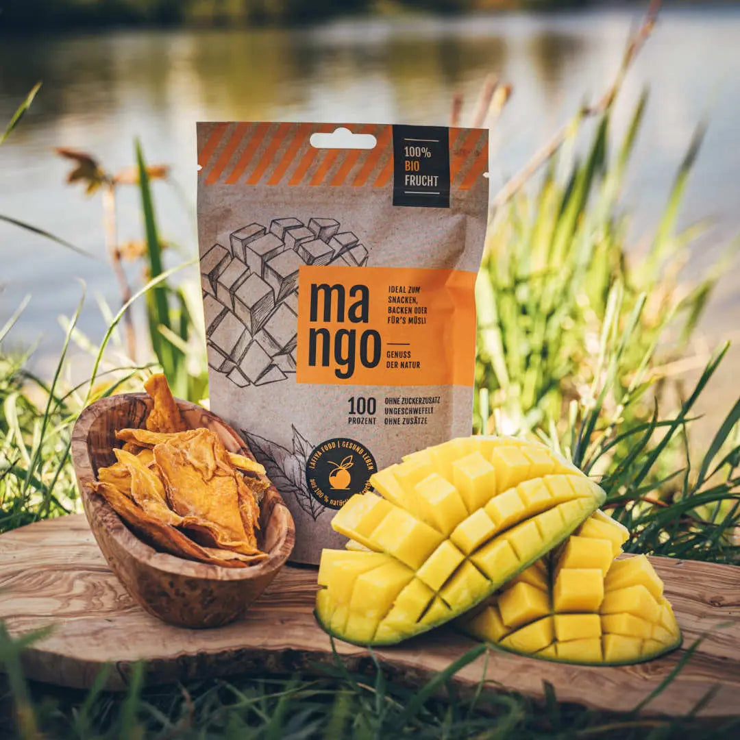 Getrocknete Bio-Mango von Lafiya Food – 100% natürliche Frucht ohne Zuckerzusatz, ungeschwefelt und nachhaltig produziert.